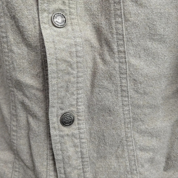 Harley Davidson Tan 100% Cotton Fleece Metal Snap Button Down Medium Tall Beige - Picture 6 of 8